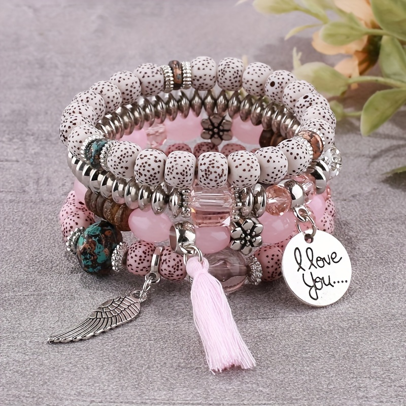 Boho Stacking Bracelets with Charms & Tassels, Ideal Teen Gift